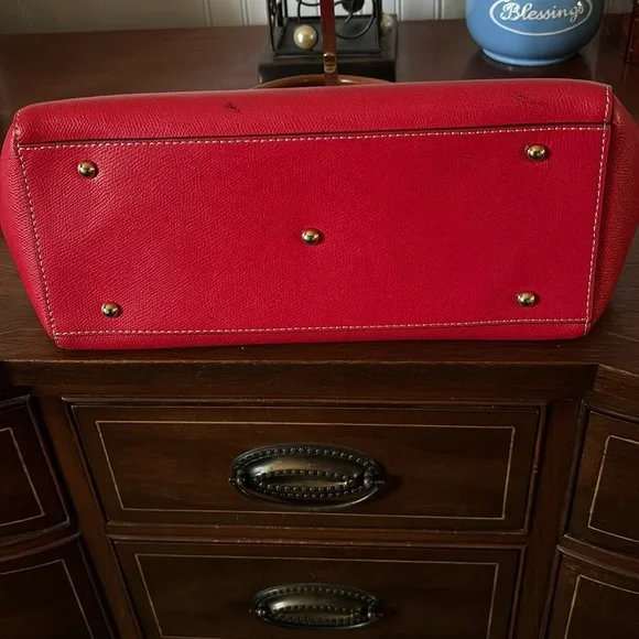 Dooney & Bourke Miller Leather Satchel—Red with tan handles - Picture 15 of 15